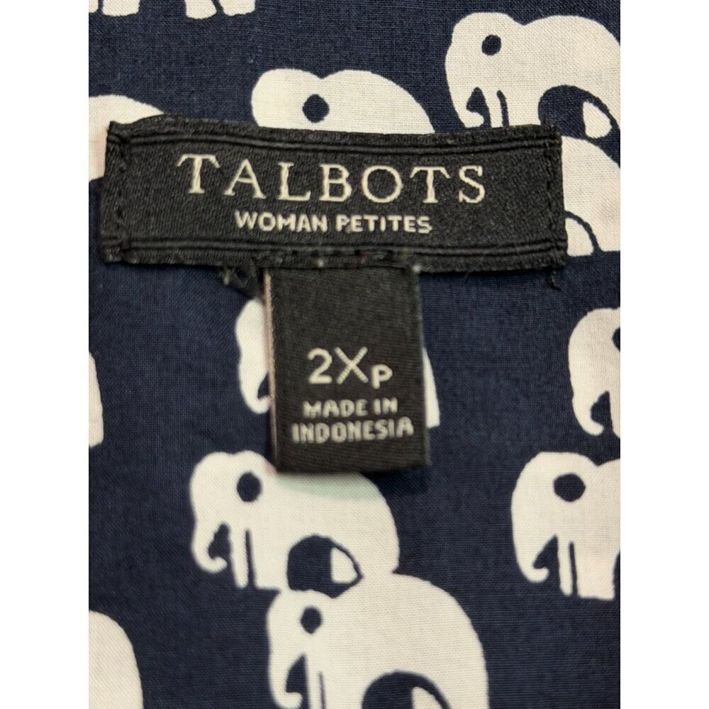 Talbots Elephant Print Button Up Shirt Navy Women Petites 2XP - Picture 2 of 8